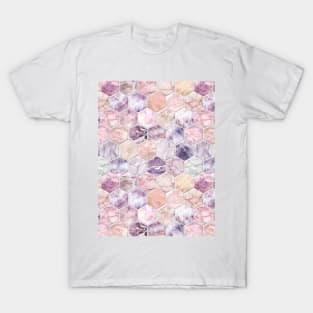 Rose Quartz and Amethyst Stone and Marble Hexagon Tiles T-Shirt